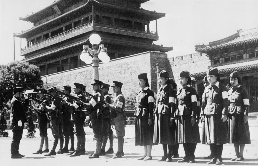 Male and female police officers attached to the North China Railway Company undergoing training.