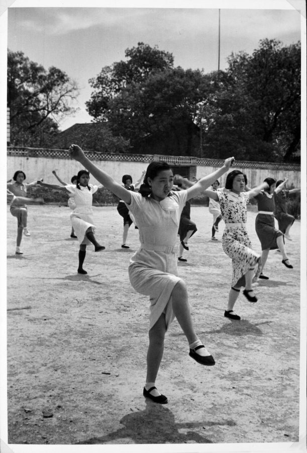 Students at the Peking Jiyu Gakuen School engaging in calisthenics.