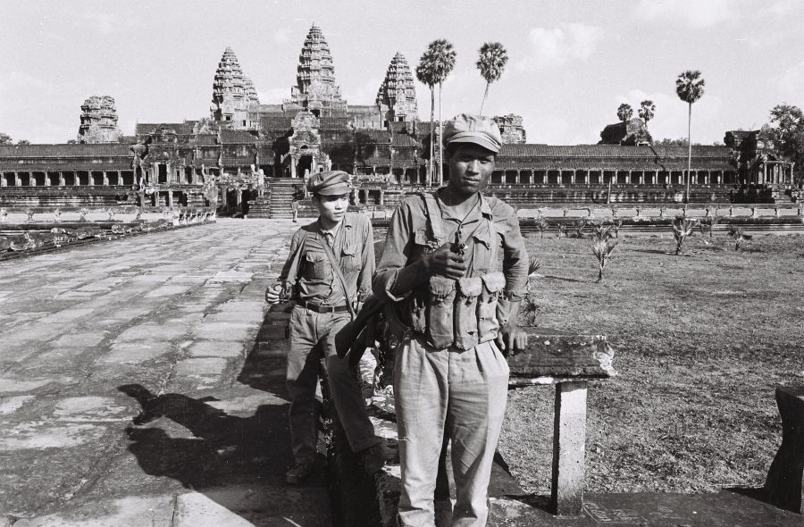Two soldiers in front of temple