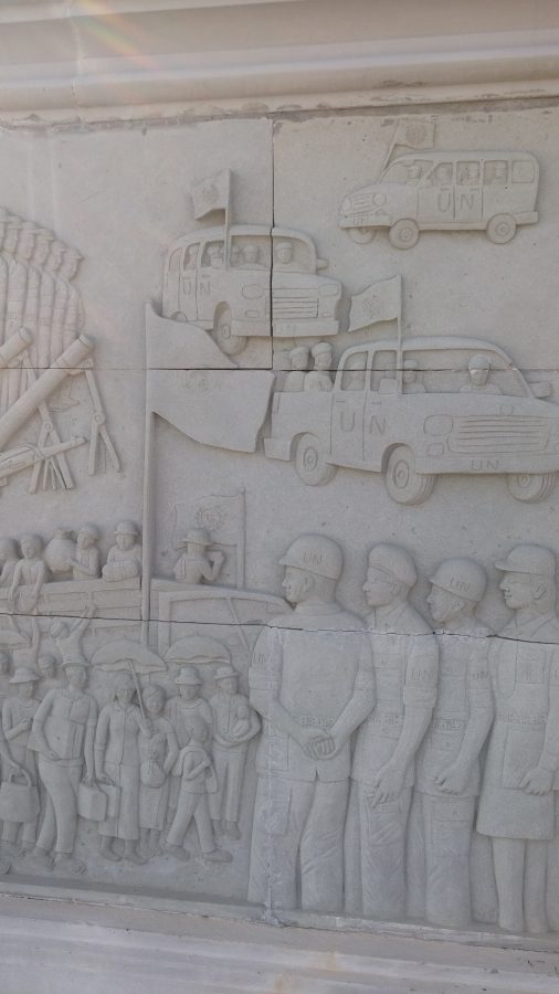 a bas relief depicting UN peacekeepers