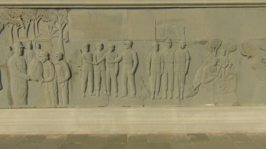 a bas relief depicting soldiers